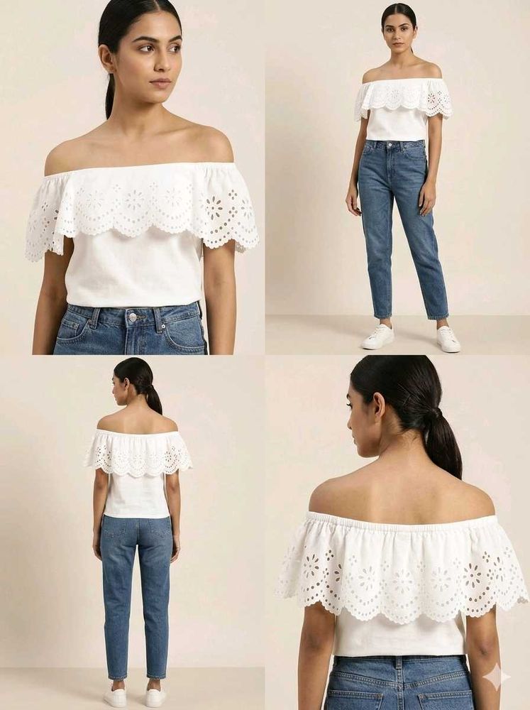 Chic Off-Shoulder Eyelet Top