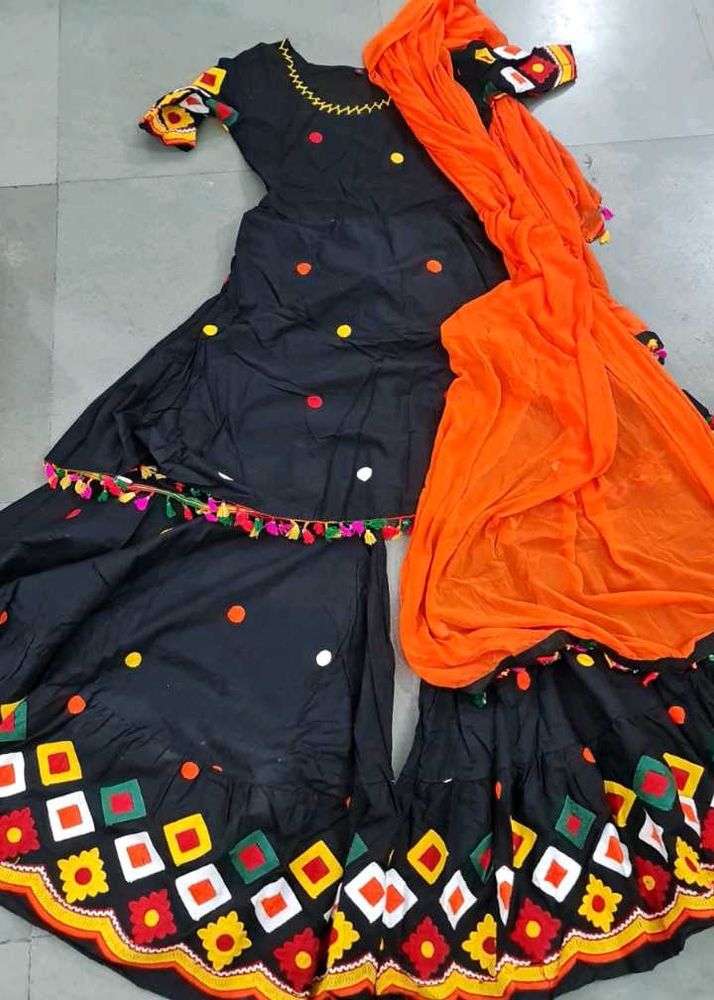 Black Embroidered Sharara Suit
