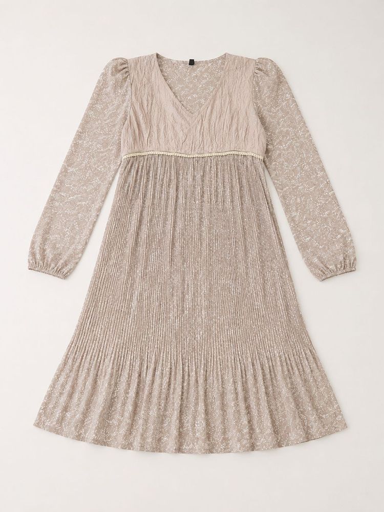 Elegant Long Sleeve Pleated Midi Dress