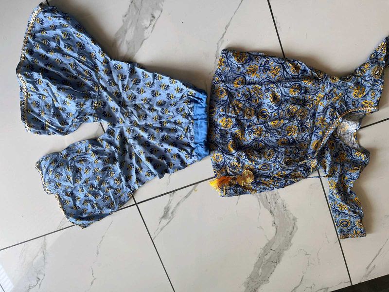 Blue Floral Kurta with sharara set