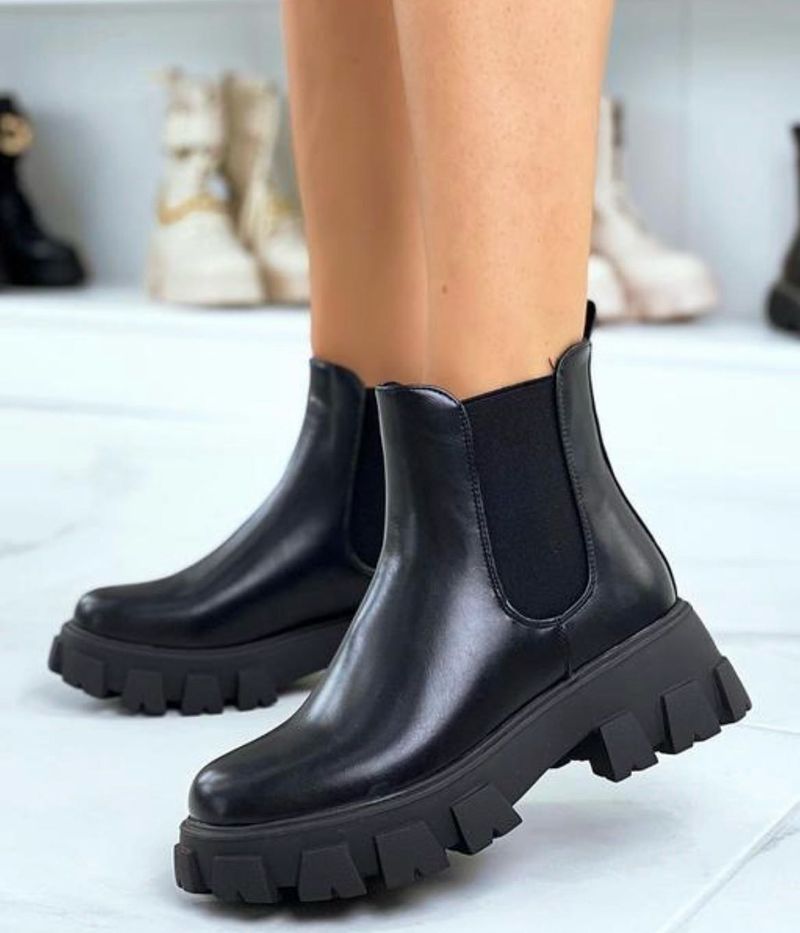 Chunky Sole Black Chelsea Boots