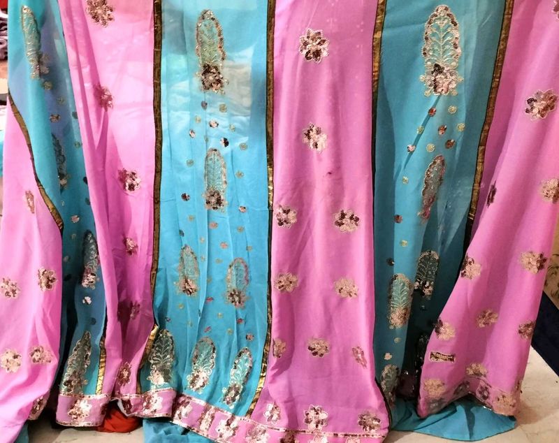 Partywear Lacha Saree with Sequin Work 💖