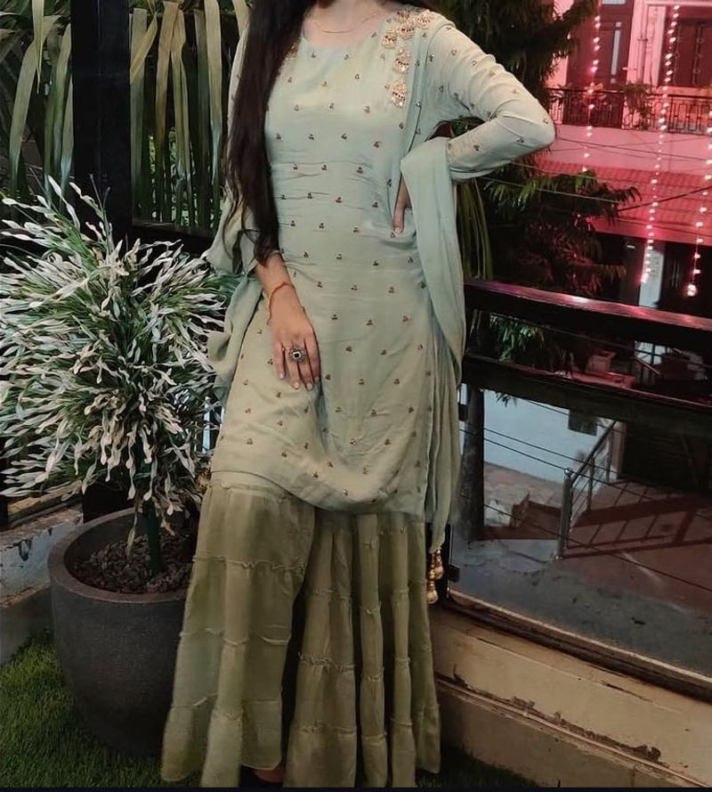 Elegant Mint Green Kurta Set with Sharara