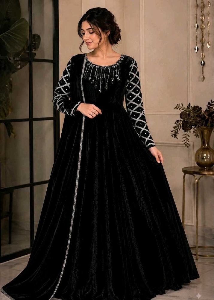 Elegant Black Velvet Ethnic Gown