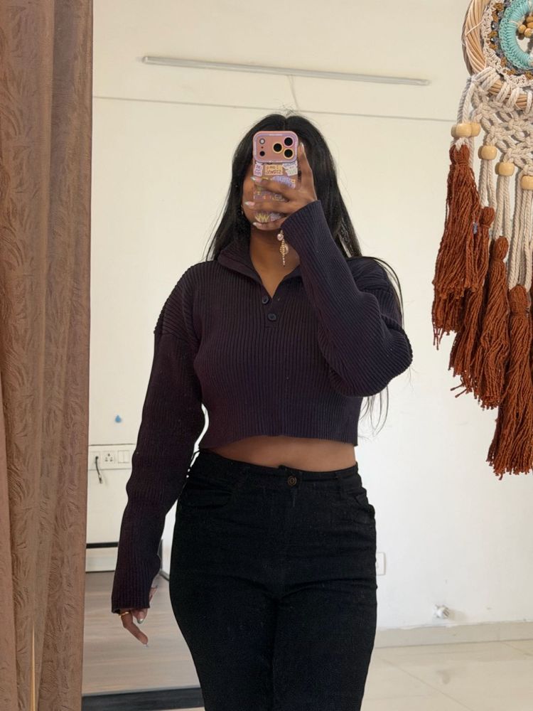 💙 Midnight Navy Ribbed Cropped Sweater ✨