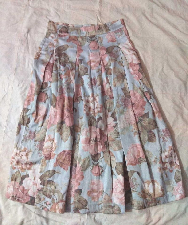 Vintage Floral Print Pleated Skirt