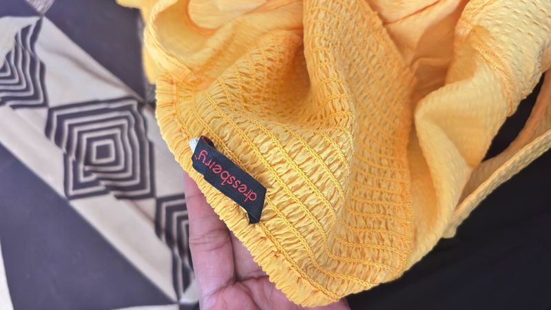 Yellow Smocked Crop Top