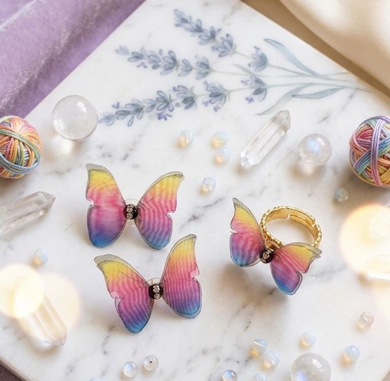 New Cute Butterfly Earrings &amp; Ring Set