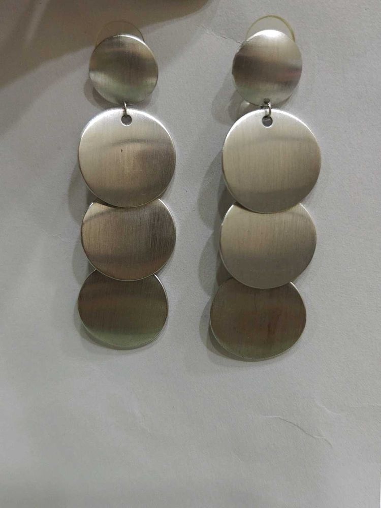 Silver Coloured Multi-Disc Tiered Drop Earrings