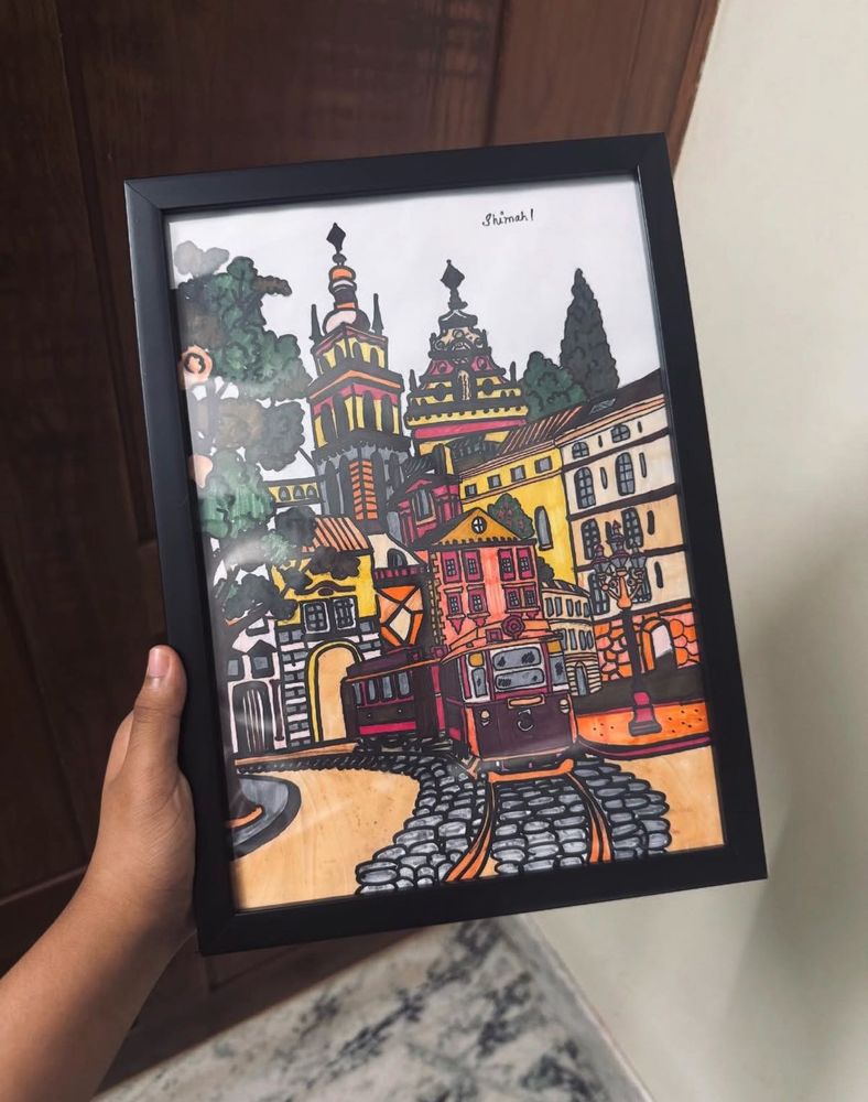 Framed Original Cityscape Drawing