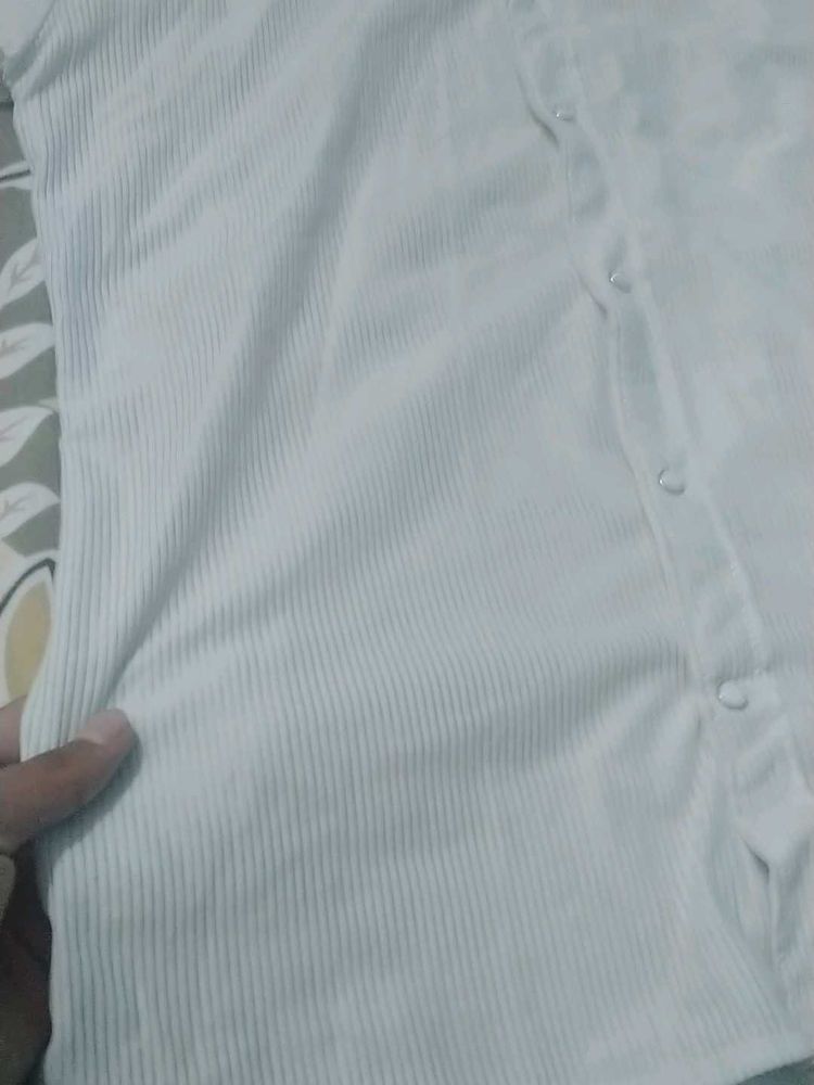 White Ribbed Button-Up shirt