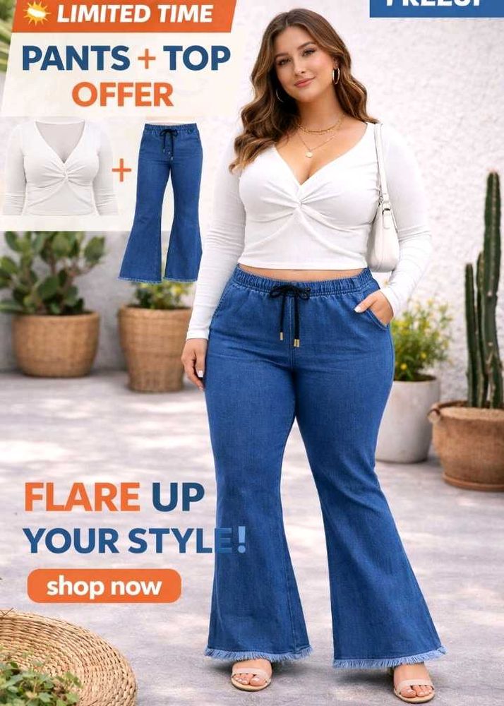 ⚠️combo offer,Flared Jeans &amp; Twist Top Set