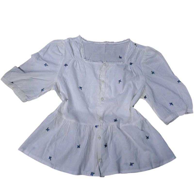 White Embroidered Peplum Top