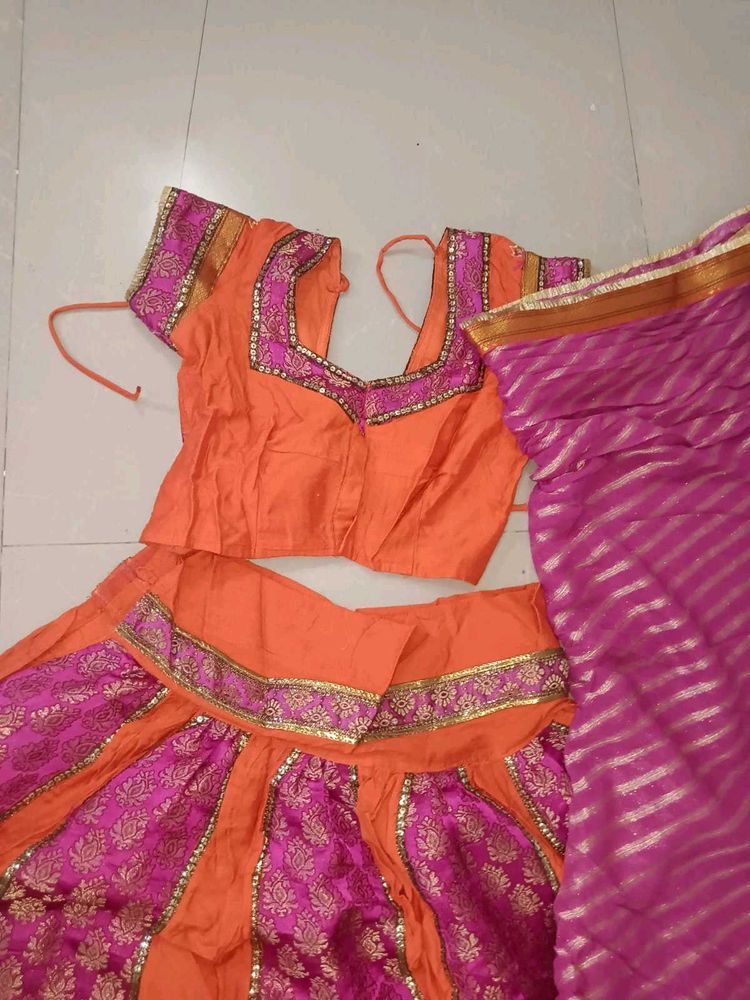 Vibrant Orange and Pink Lehenga Choli for little g
