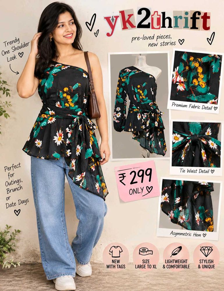 Trendy One Shoulder Floral Top