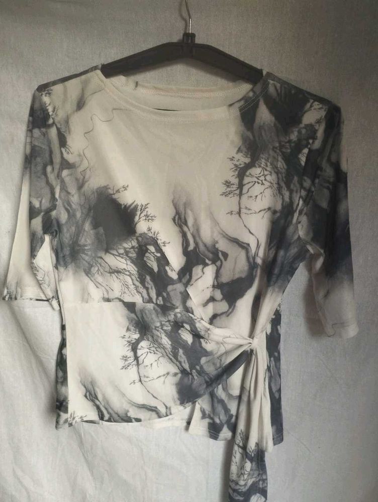 Printed Tie-Front Top