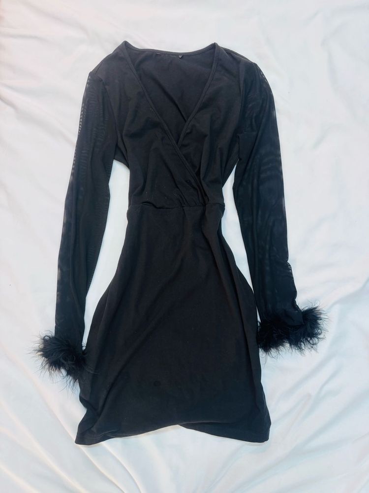 Feather Trim bodycon dress