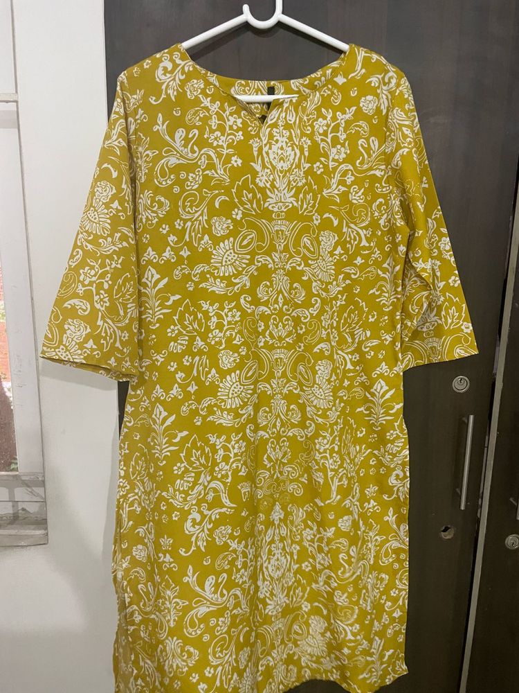 Yellow Kurta with White Print