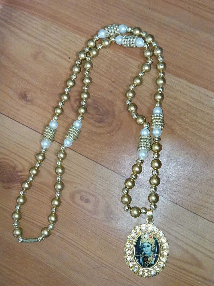 Krishna Pendant Gold Beaded Necklace