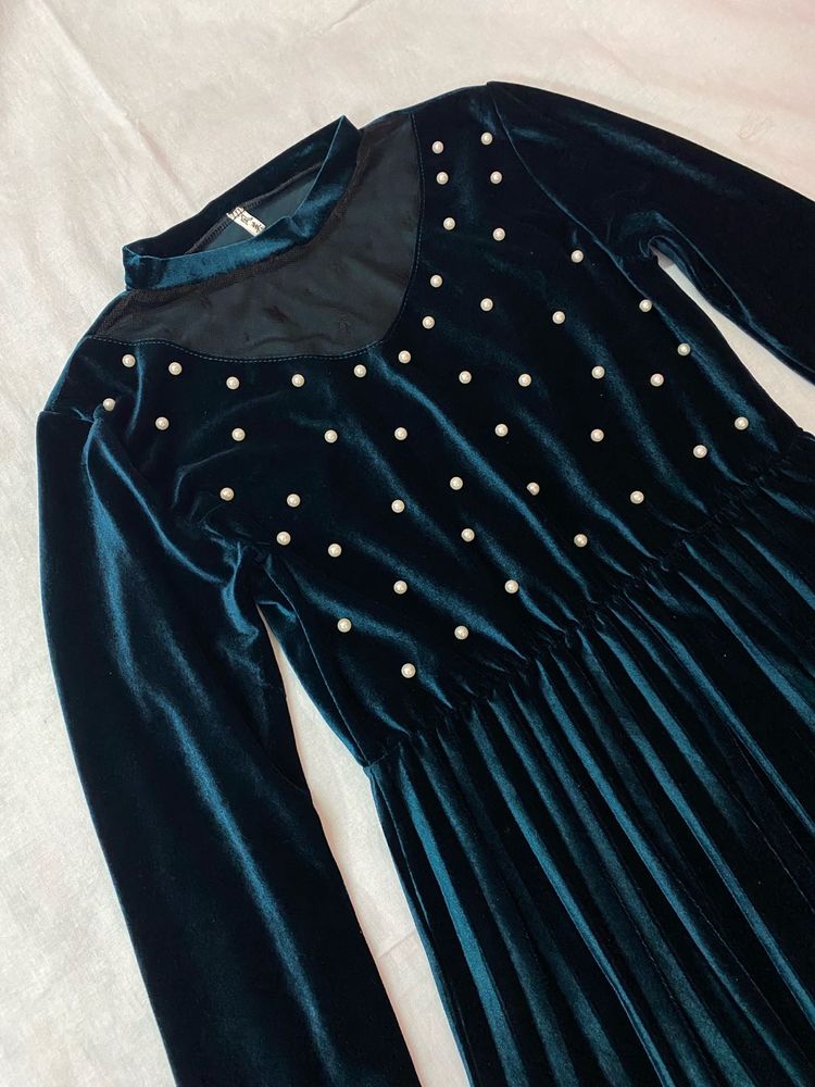 Velvet Pearl Detail Dress