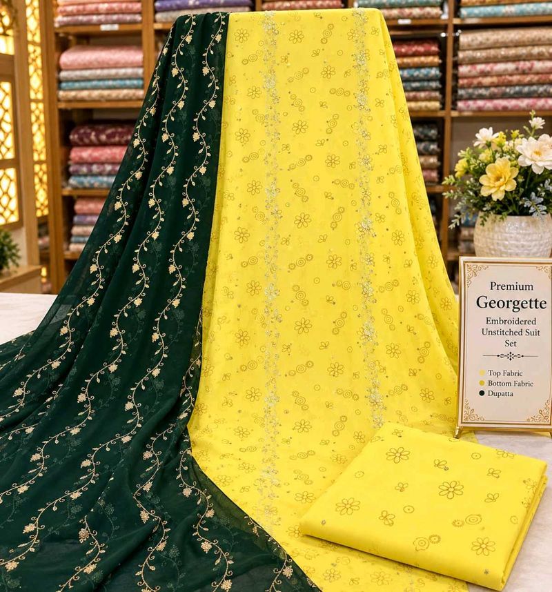 Premium Georgette Embroidered Unstitched Suit Set
