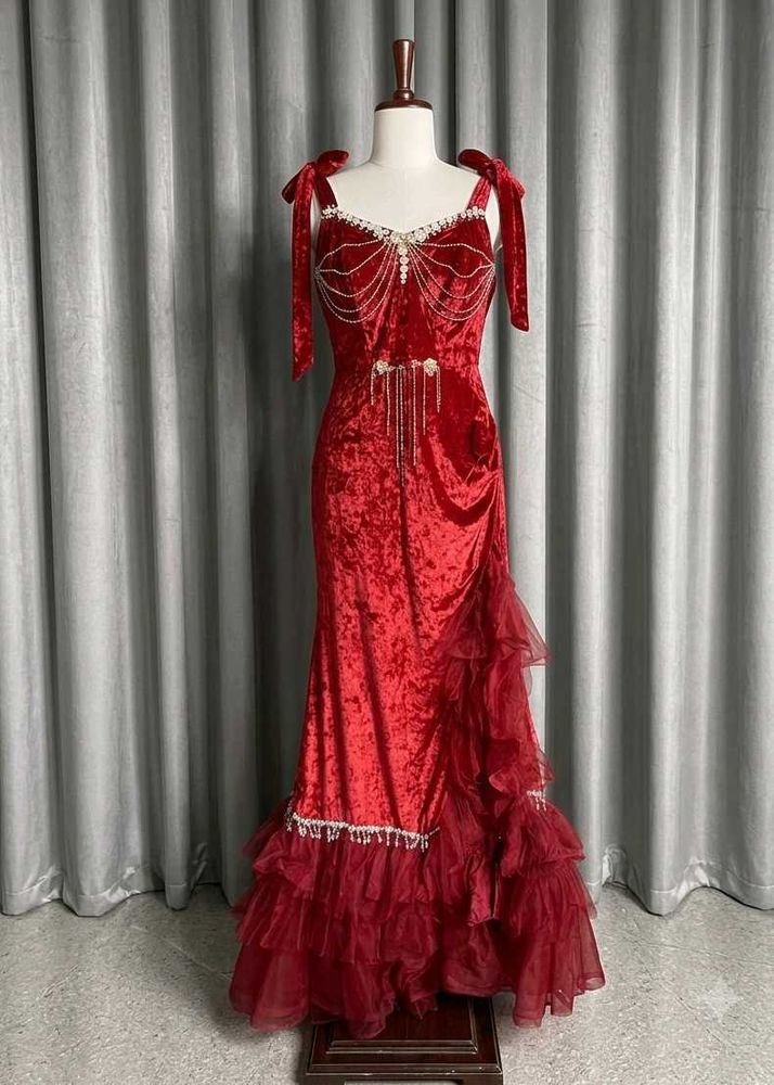 Embellished Red Velvet gown