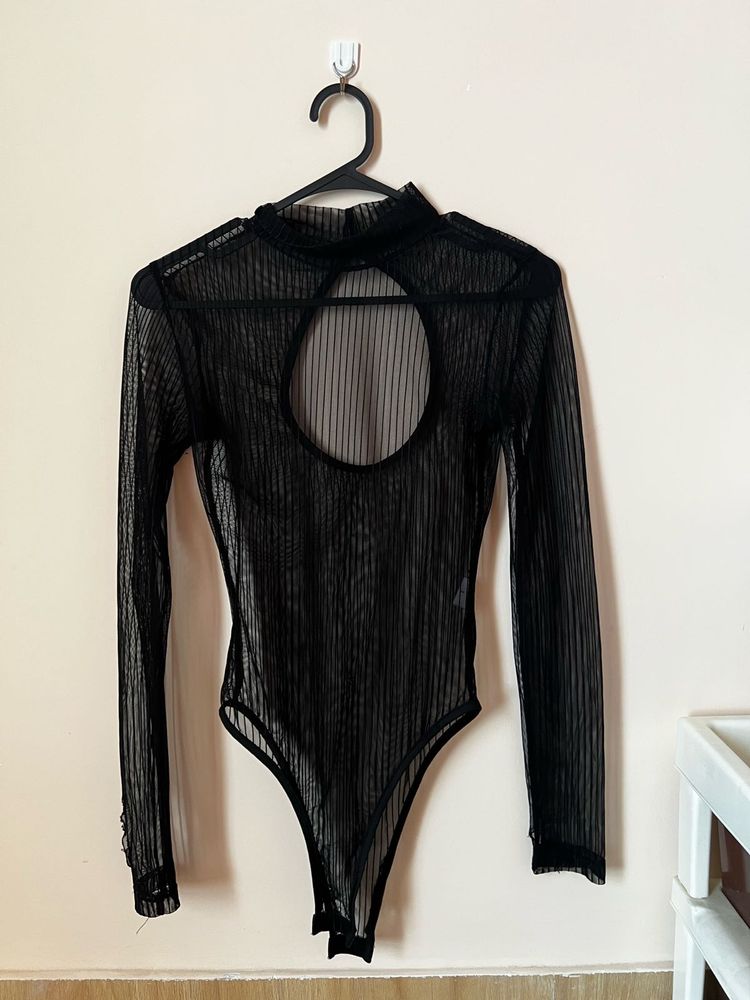 Sheer Black Long Sleeve Bodysuit