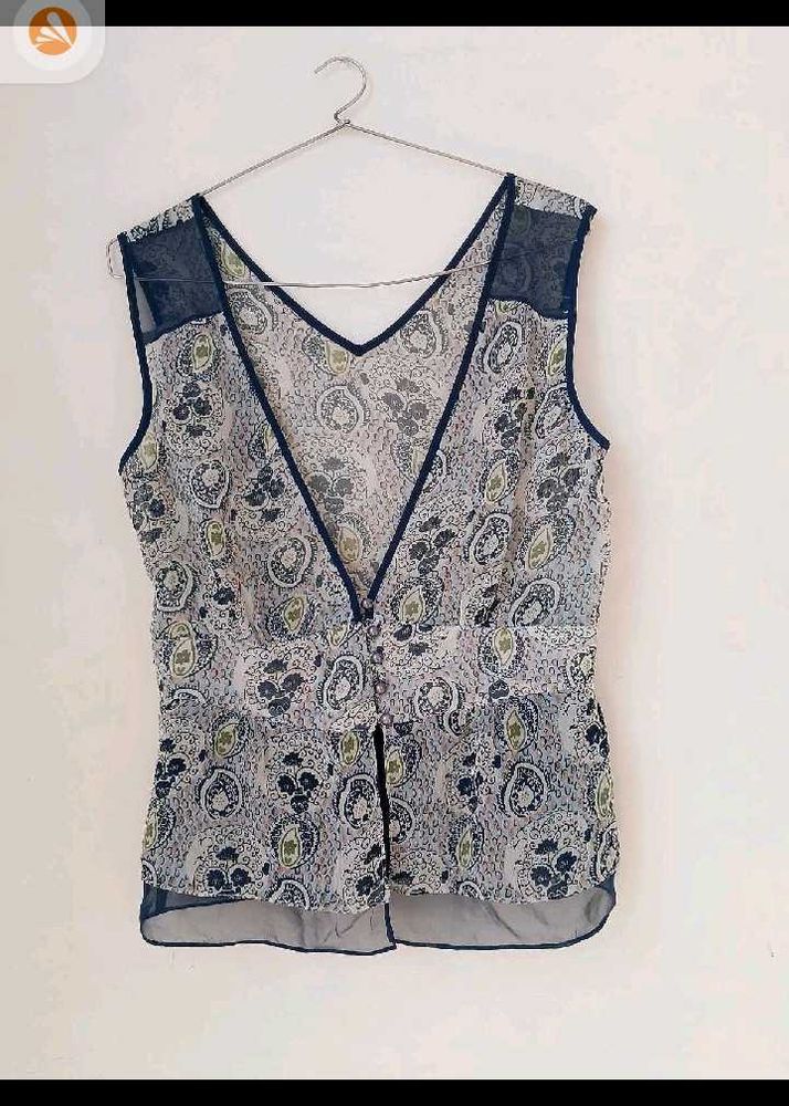Sheer Paisley Print Sleeveless Top