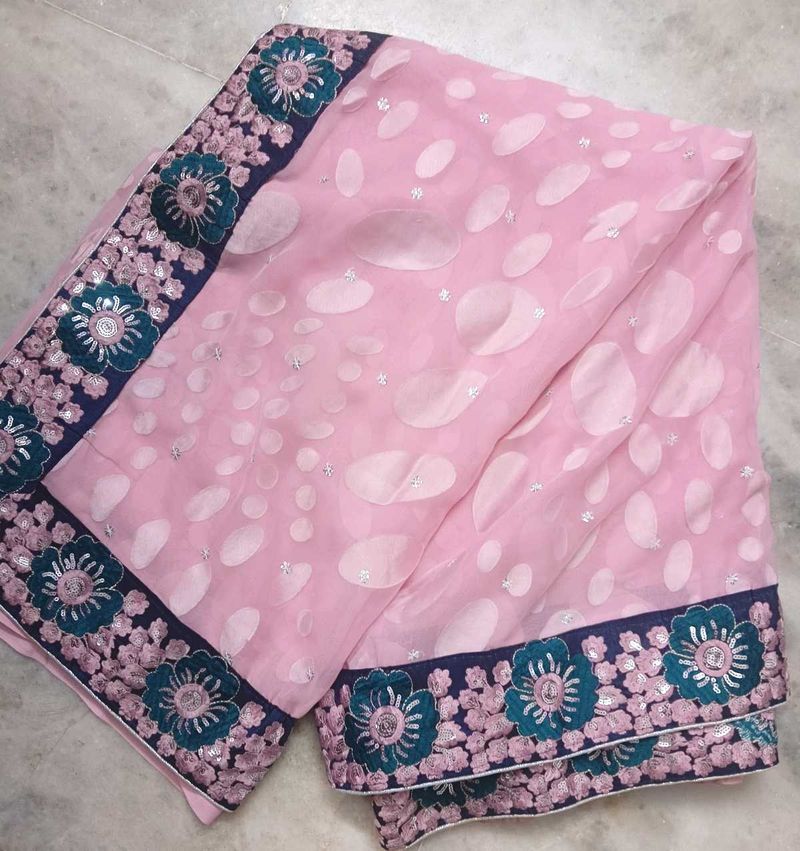 Beautiful Pink Saree with Embellishments