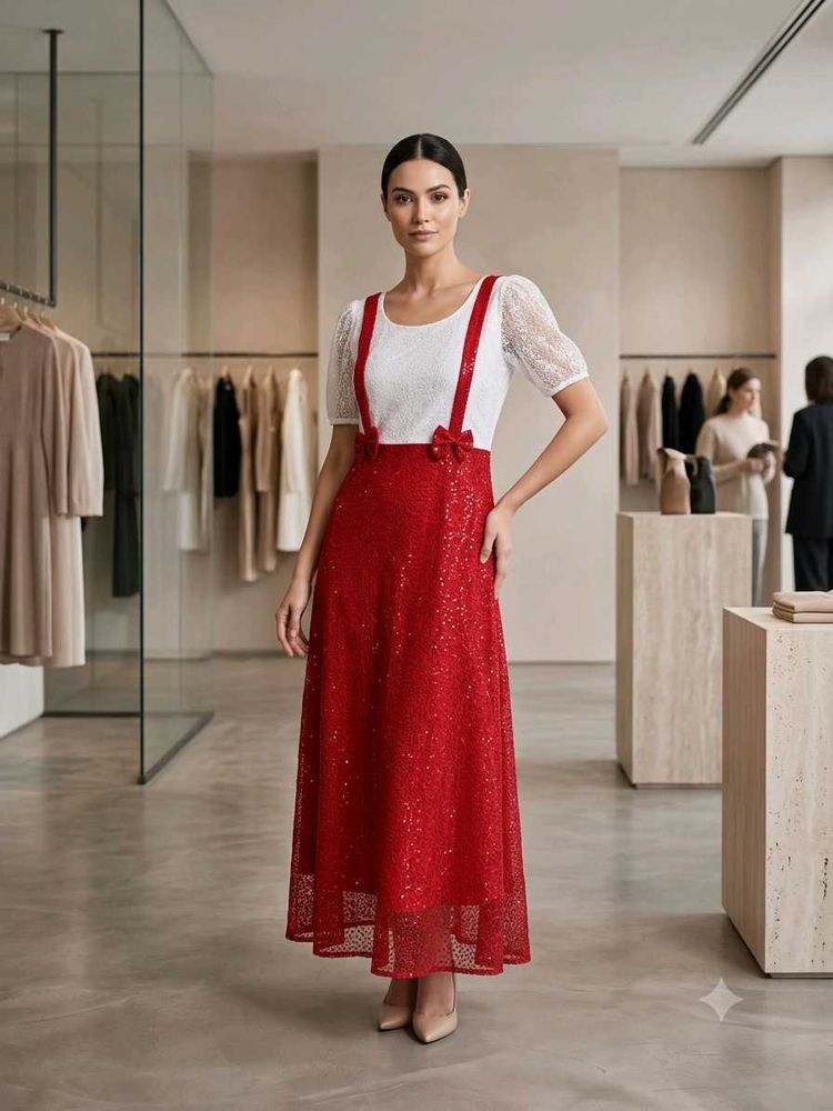 BRAND NEW Fully Embroidered Red &amp; White Dress