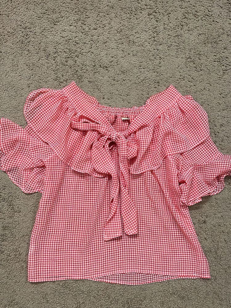 Red Gingham Tie-Front Top