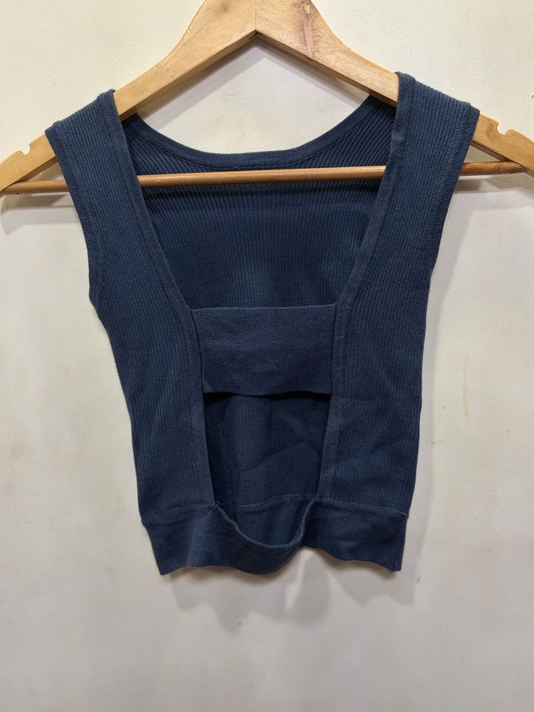 Navy Ribbed Crop Tank Top