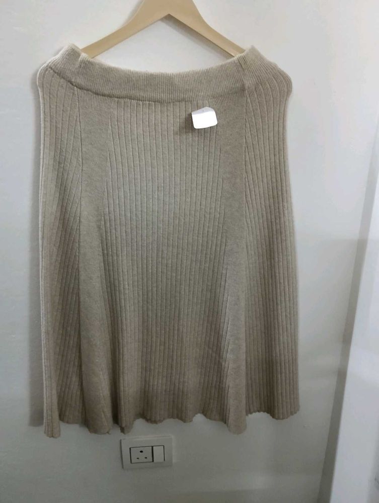 winter Ribbed Knit A-Line Skirt