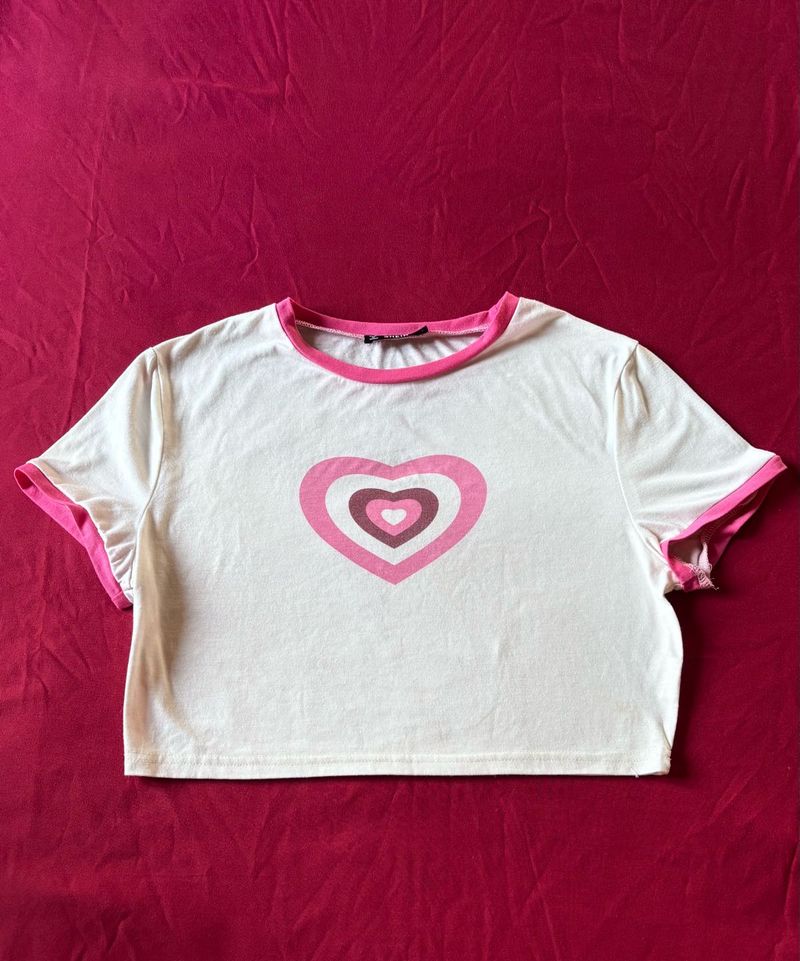 Shein Cute White &amp; Pink Tshirt