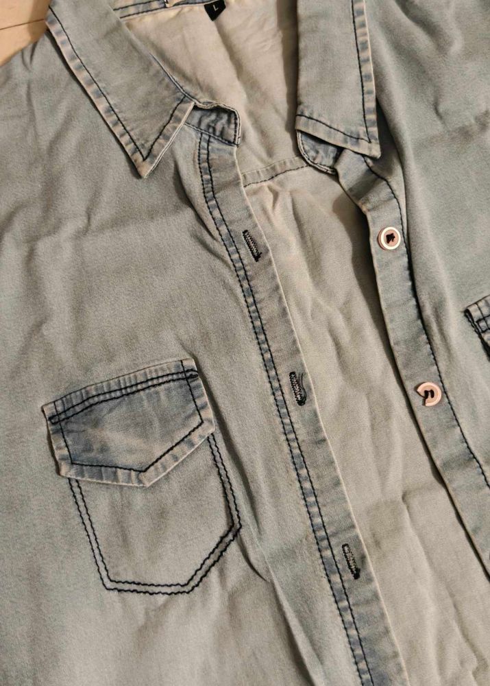 Distressed blue denim jacket shirt