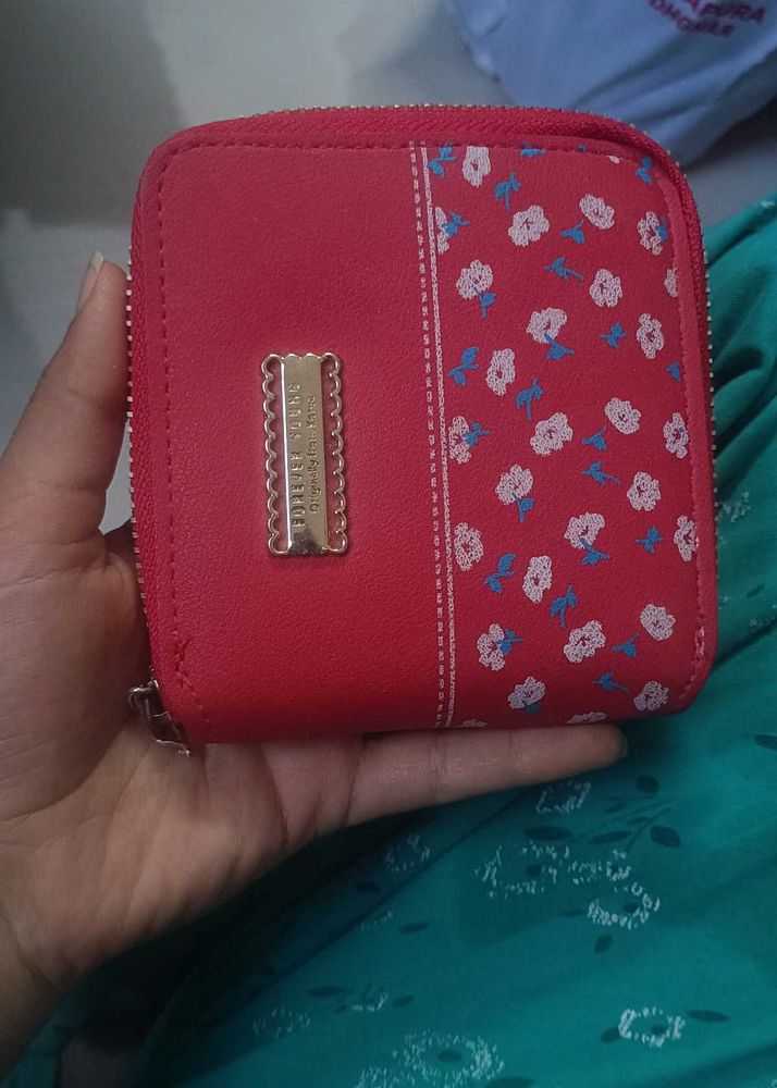 Cute Red Floral Zip Wallet