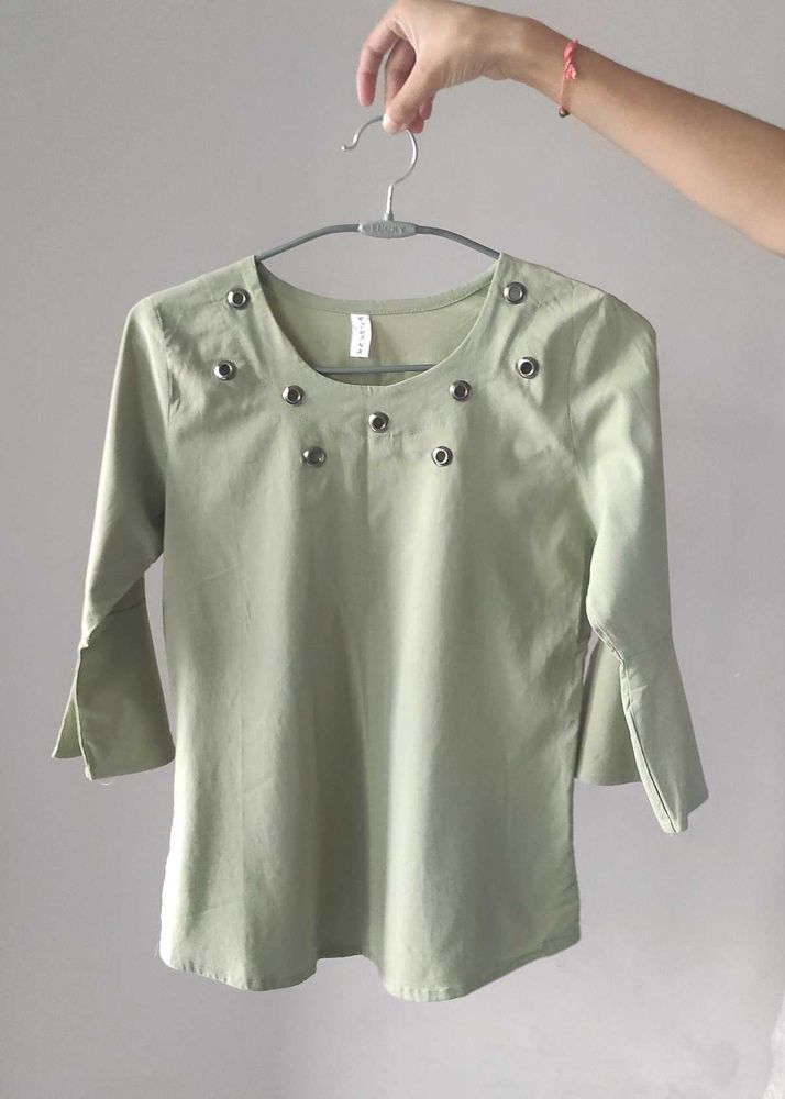 Chic Eyelet Detail Bell Sleeve Top
