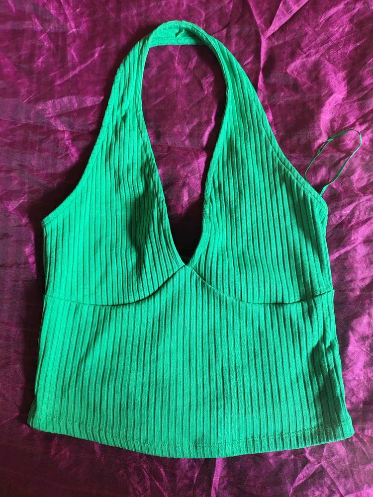 Vibrant Green Ribbed Halter Top