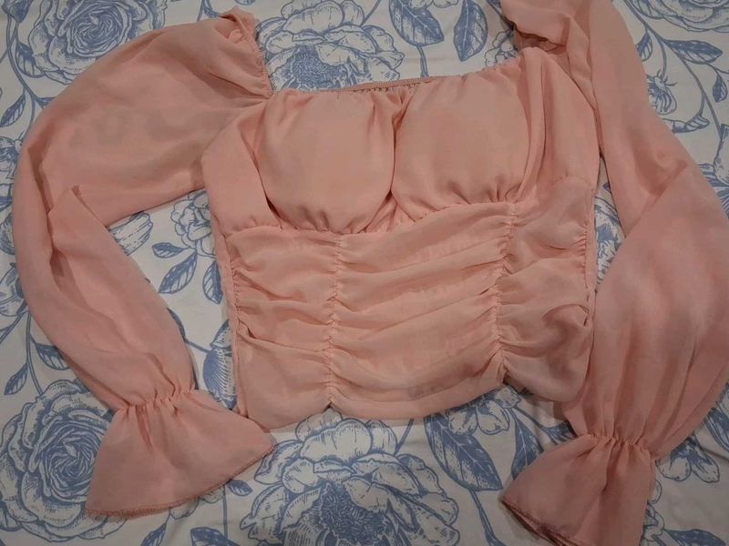 Chic Ruched Puff Sleeve Top( Padded)