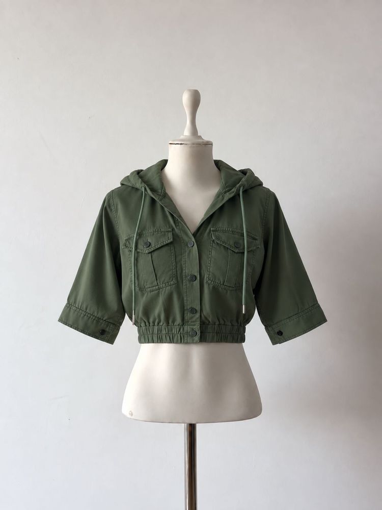 Green Cropped Hooded Jacket