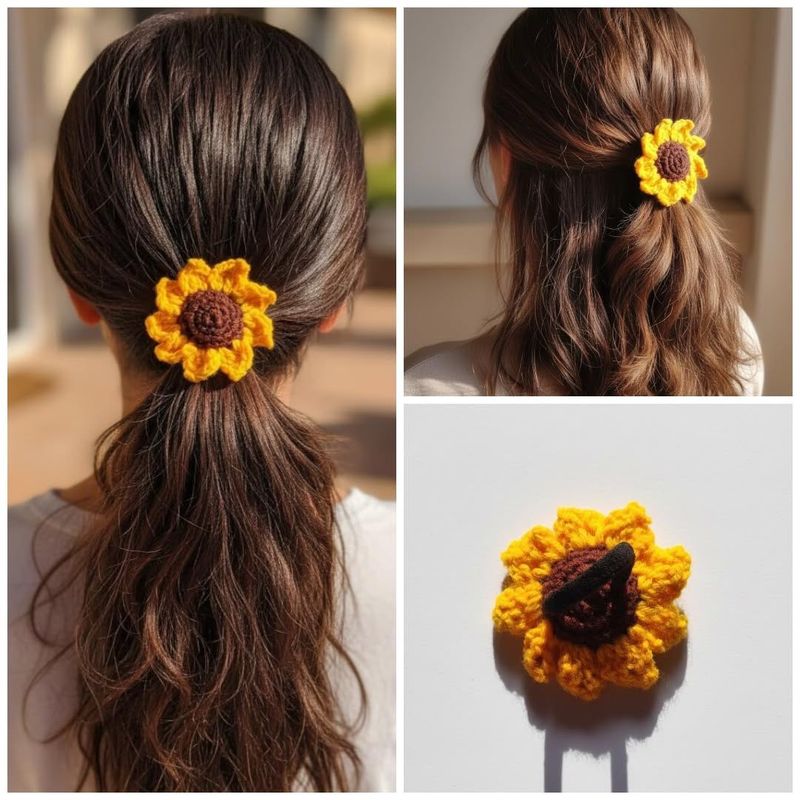 Crocheted Sunflower Hair Tie