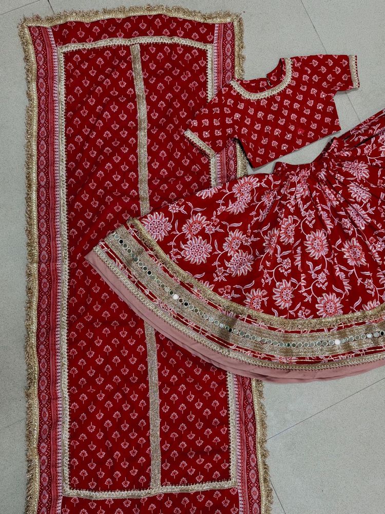 Red Print Lehenga Choli Set For 2-3 years o