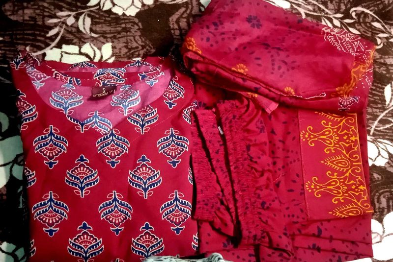 Women viscose rayon kurta Pant Dupatta Set