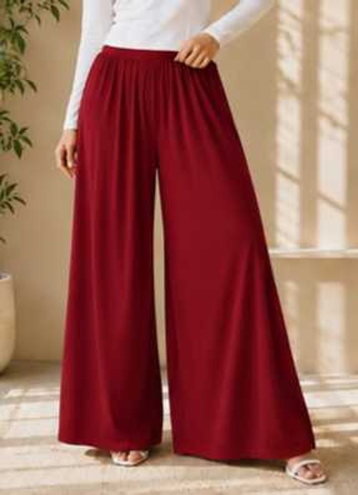 Maroon Wide Leg Palazzo Pants
