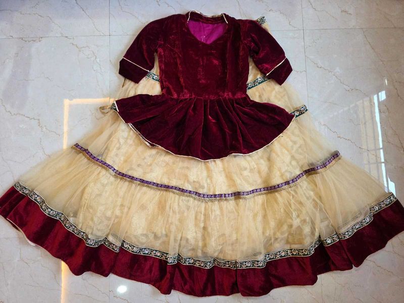 Maroon &amp; Cream Layered Lehenga Choli