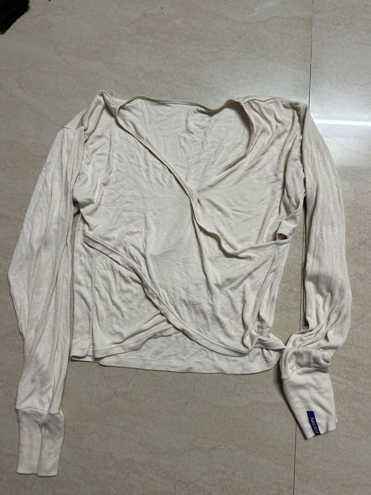 Cream Wrap Long Sleeve Top