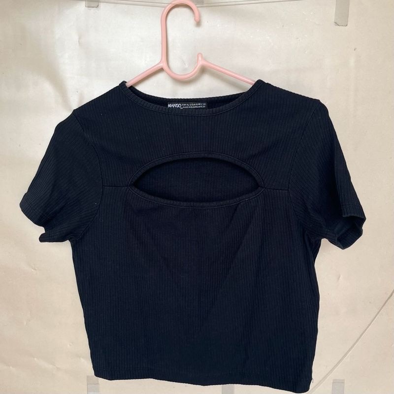 Black Ribbed Cut-Out Crop Top