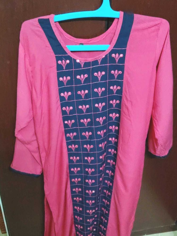 Pink Embroidered Kurti