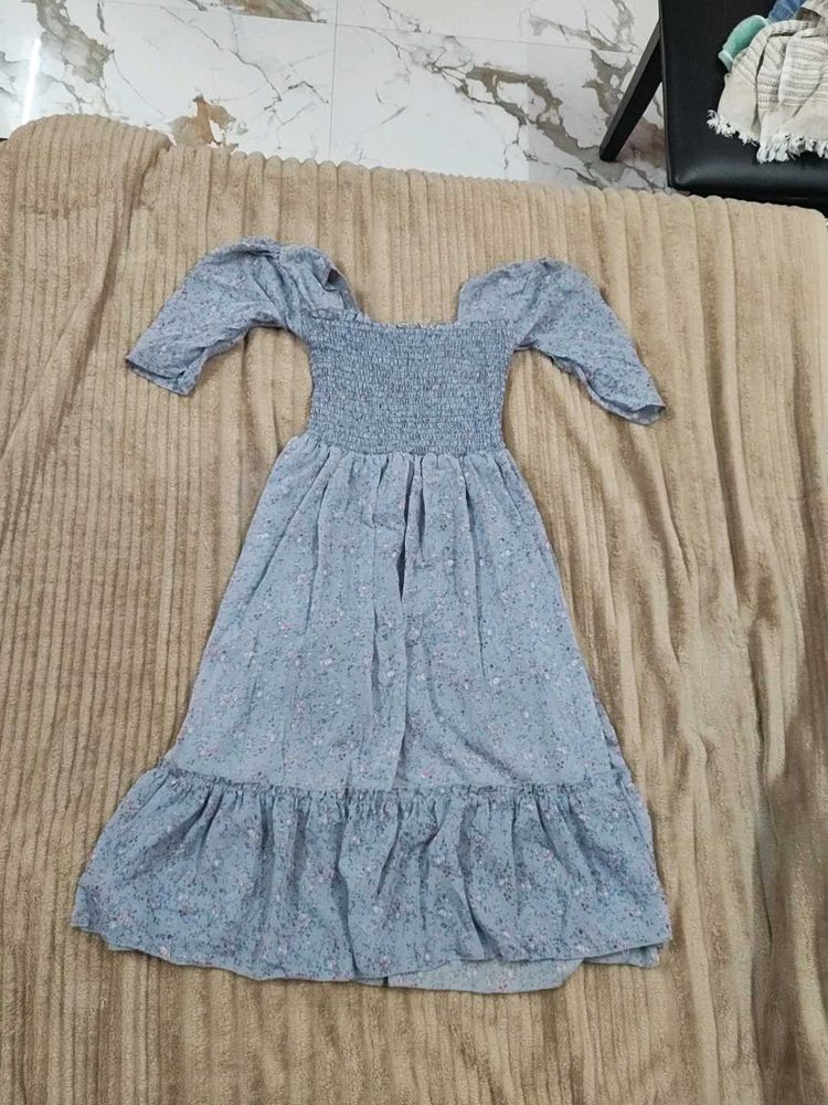 Light Blue Floral Smocked Dress