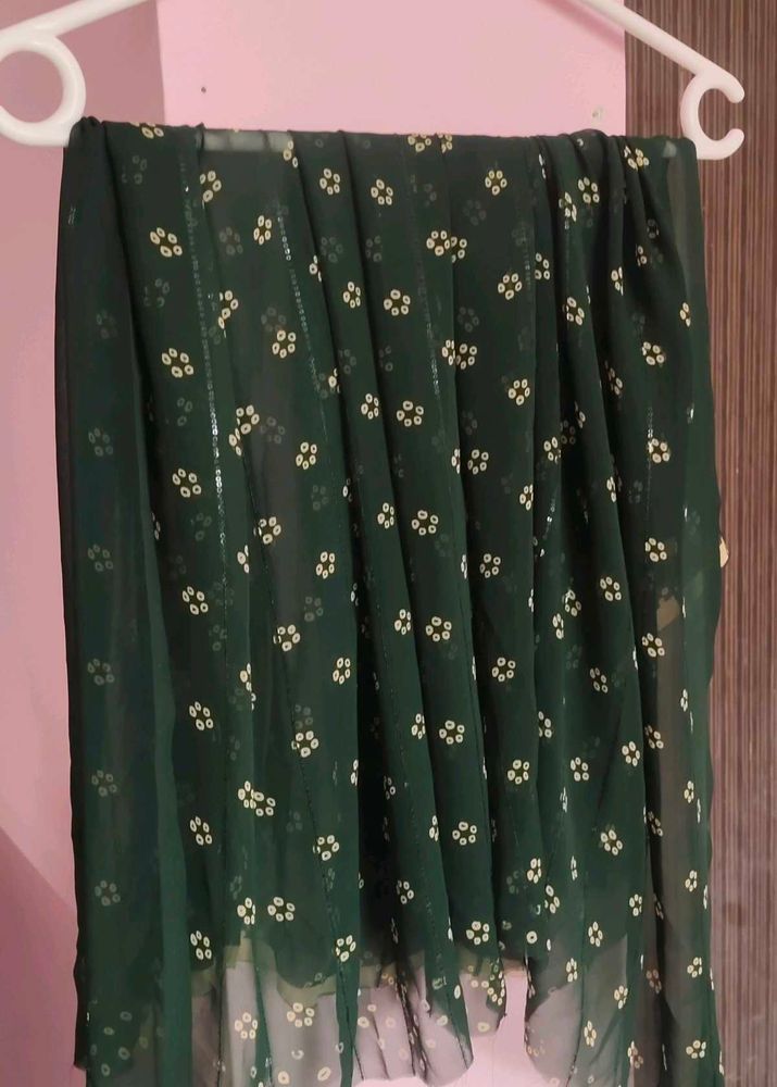 Elegant  Bandhani Sequins Green Blouse Piece